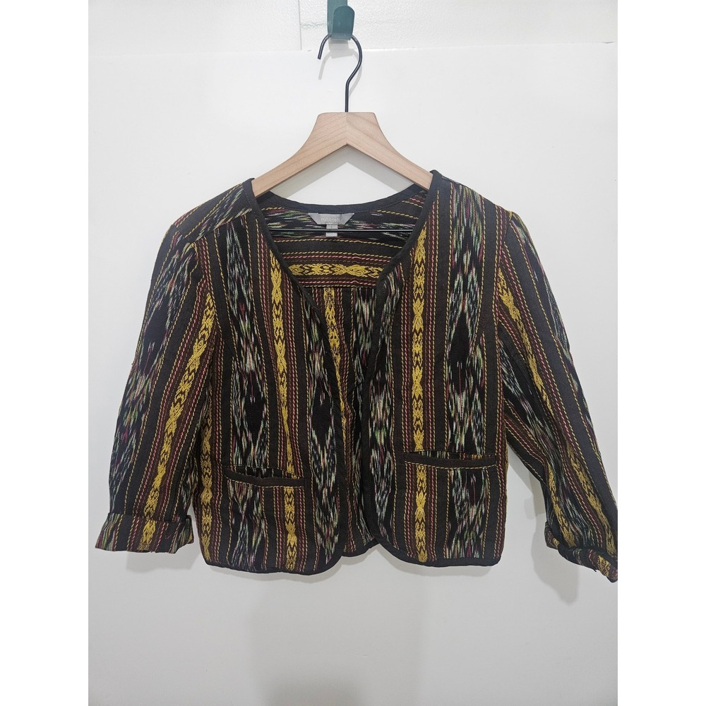Rubbish Womens XL Multicolor Ikat Stripe Cotton Open Front Cropped Jacket BP2553